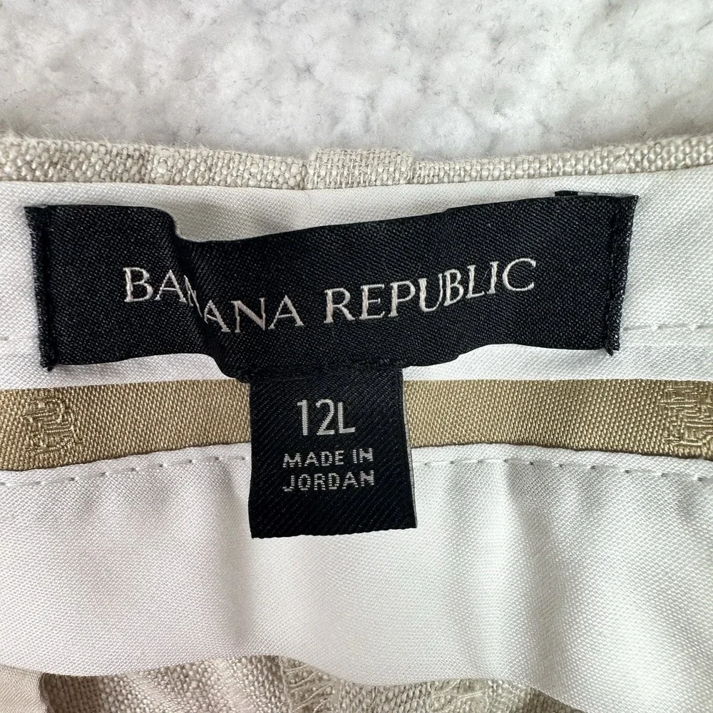 Banana Republic 100% Linen Pleated Wide Leg Pants Women's Natural Beige 12 Long